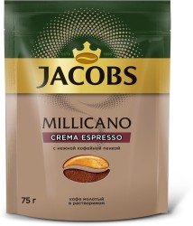 Кофе, Jacobs (Якобс) 75 г Милликано Крема Эспрессо растворимый мягкая упаковка